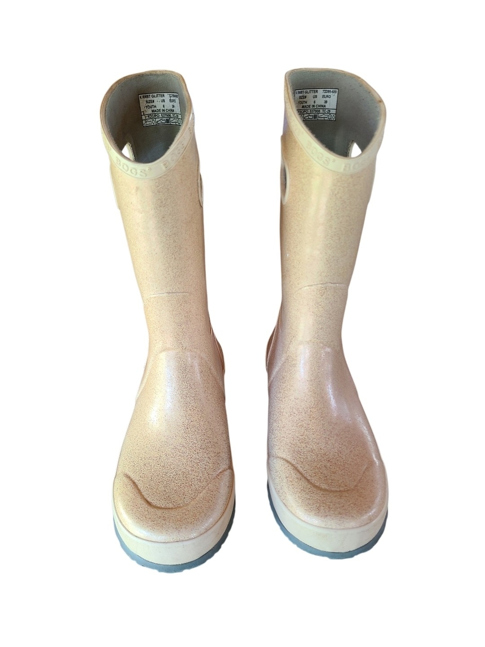 Bogs Cream Glitter Waterproof Pull-On Rain Boots Youth Size 6 EU 39